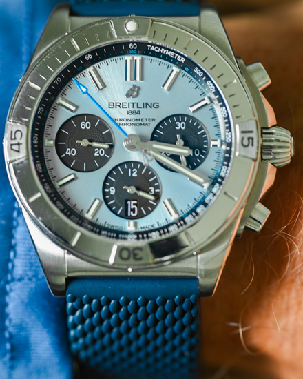 No Reserve - 2024 Breitling Chronomat B01 42MM Ice Blue Dial Rubber Strap (PB0134101C1S1)