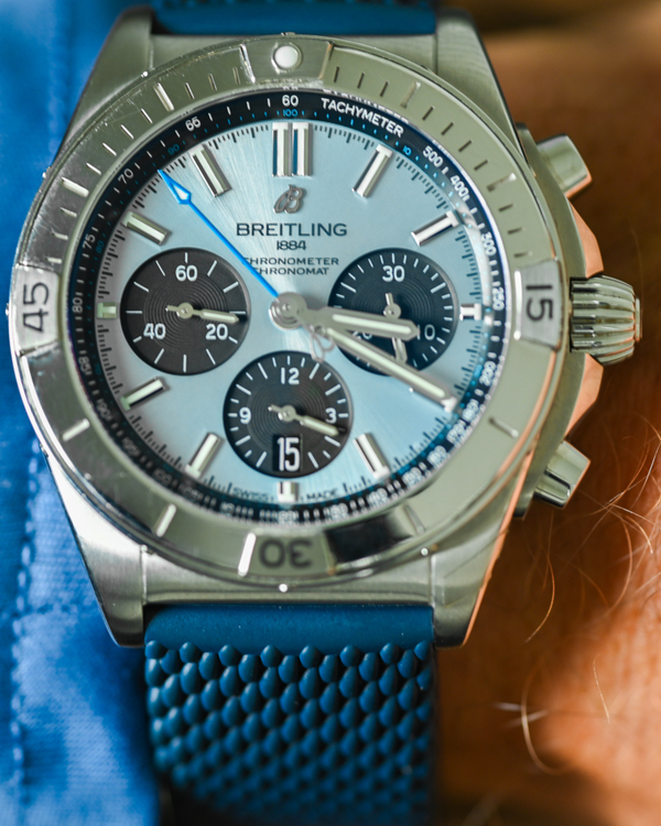 No Reserve - 2024 Breitling Chronomat B01 42MM Ice Blue Dial Rubber Strap (PB0134101C1S1)