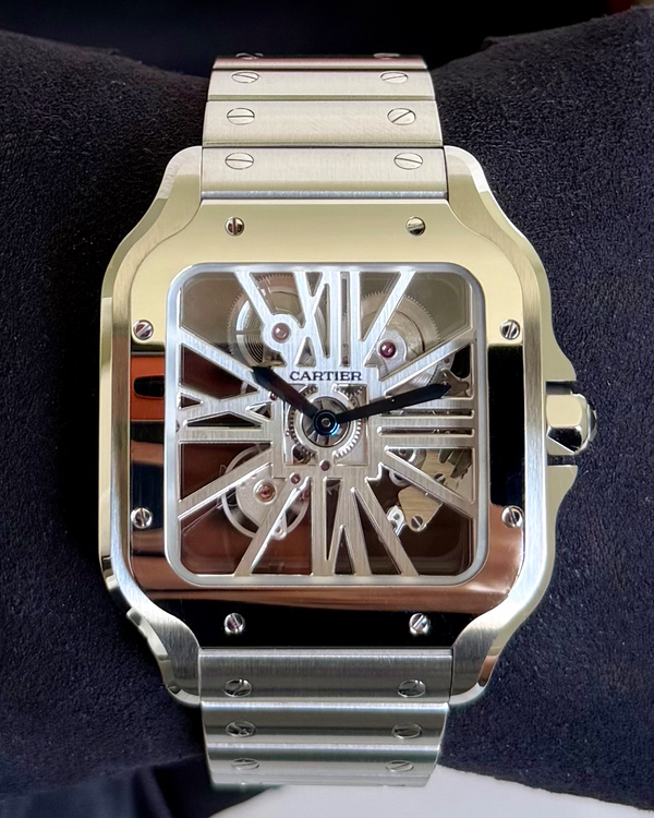 2018 Cartier Santos De Cartier 39.8MM Skeleton Dial Steel Bracelet (WHSA0007)