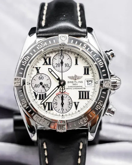 Breitling Cockpit Chrono 39MM Silver Dial Leather Strap (A13358)