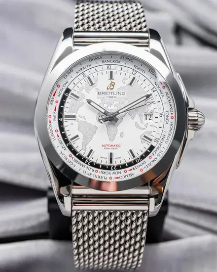 Breitling Galactic Unitime SleekT Worldtimer 44MM Silver Dial Steel Bracelet (WB3510)