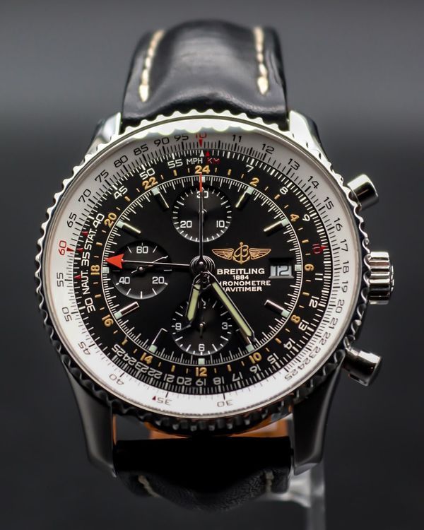 Breitling Navitimer World GMT 46MM Black Dial Leather Strap (A24322)