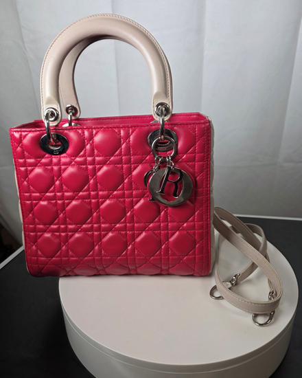 2013 Dior Lady Dior 9.5 x 4.5 x 8IN Leather Silver-Tone Hardware Leather Strap (Lady Dior)