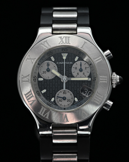 2004 Cartier 21 Chronoscaph 38MM Quartz Black Dial Rubber Strap (2424)