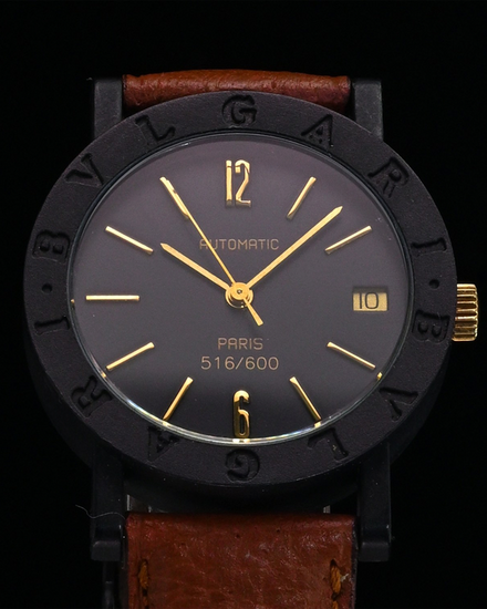 1994 Bvlgari Bvlgari Carbon L.E. 33.5MM Black Dial Leather Strap (BB33VLD)