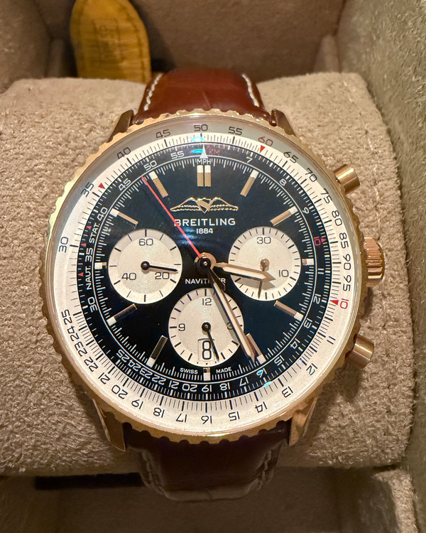 2022 Breitling Navitimer 1 B01 Chronograph 43MM Black Dial Leather Strap (RB0138)