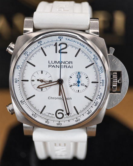 Panerai Luminor Chronograph 44MM White Dial Rubber Strap (PAM01218)