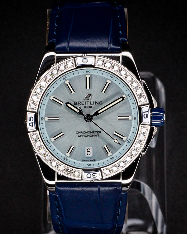No Reserve - 2024 Breitling Super Chronomat 38MM Ice Blue Dial Leather Strap (A17356531C1S1)