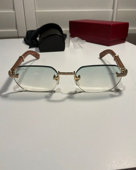 Cartier Accessories Première de Cartier Rimless Sunglasses Gold-Tone Hardware Wooden Temples (Sunglasses)