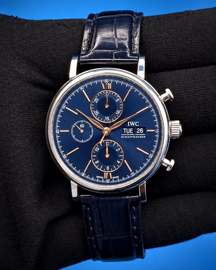 2021 IWC Schaffhausen Portofino Chronograph 42MM Blue Dial Leather Strap (IW391036)