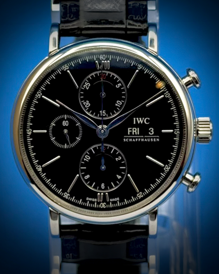2016 IWC Schaffhausen Portofino Chronograph 42MM Black Dial Leather Strap (IW391008)