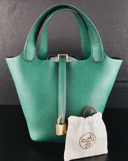 2025 Hermès Picotin Lock 18 Bag Small Green Leather Gold-Tone Hardware Leather Handles (Lock 18)