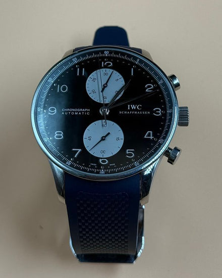 No Reserve - IWC Schaffhausen Portugieser Chronograph 41MM Black Dial Rubber Strap (IW371404)