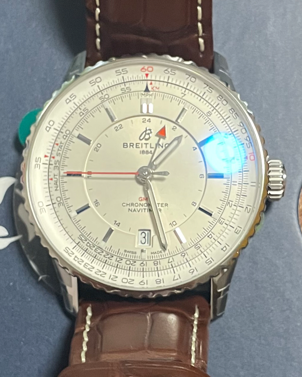 No Reserve - 2025 Breitling Navitimer GMT 41MM Silver Dial Leather Strap (A32310211G1P1)