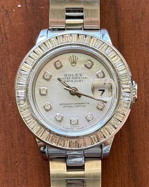 No Reserve - Rolex Oyster Perpetual Lady Date 26MM Aftermarket Mother of Pearl Dial Steel Bracelet (69160)