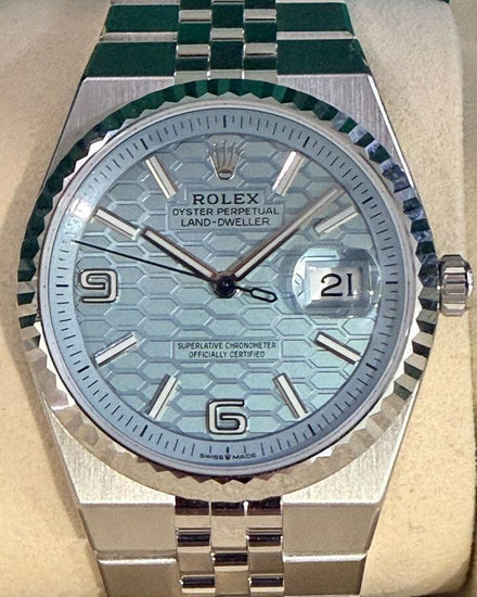 2026 Rolex Land-Dweller 36MM Ice Blue Dial Platinum Flat Jubilee Bracelet (127236)