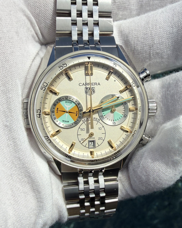 (WORKING) 2026 Tag Heuer Carrera Chronograph Seafarer 42MM Beige Dial Steel Bracelet (CBS2016.EB0430)