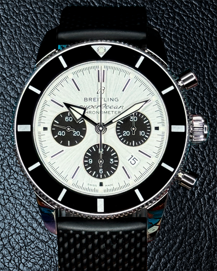 No Reserve - 2023 Breitling Superocean Heritage B01 Chronograph S.E. 44MM Silver Dial Rubber Strap (AB0162)