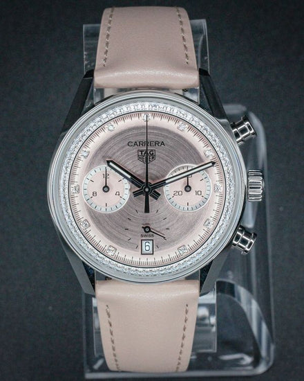 No Reserve - 2025 Tag Heuer Carrera 39MM Pink Dial Leather Strap (CBS2215.FC6568)