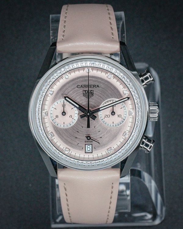 No Reserve - 2025 Tag Heuer Carrera 39MM Pink Dial Leather Strap (CBS2215.FC6568)