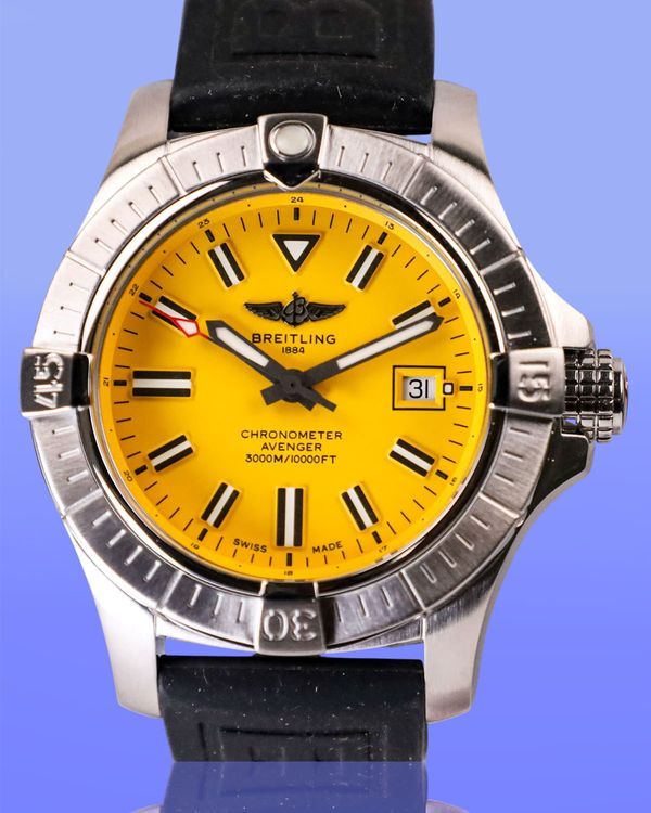 No Reserve - 2020 Breitling Avenger Seawolf 45MM Yellow Dial Rubber Strap (A17319101I1X1)