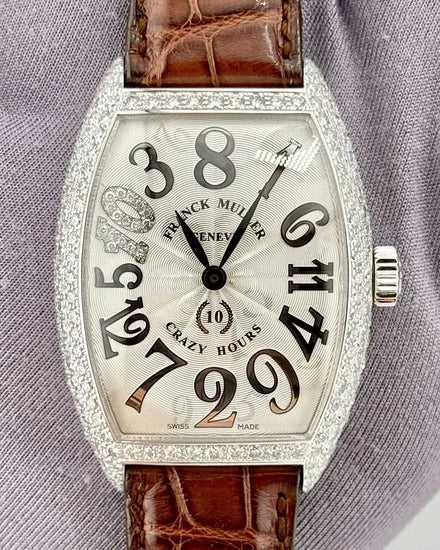 Franck Muller Cintrée Curvex Crazy Hours 36MM Silver Dial Leather Strap (7880 CH REL D 10D)
