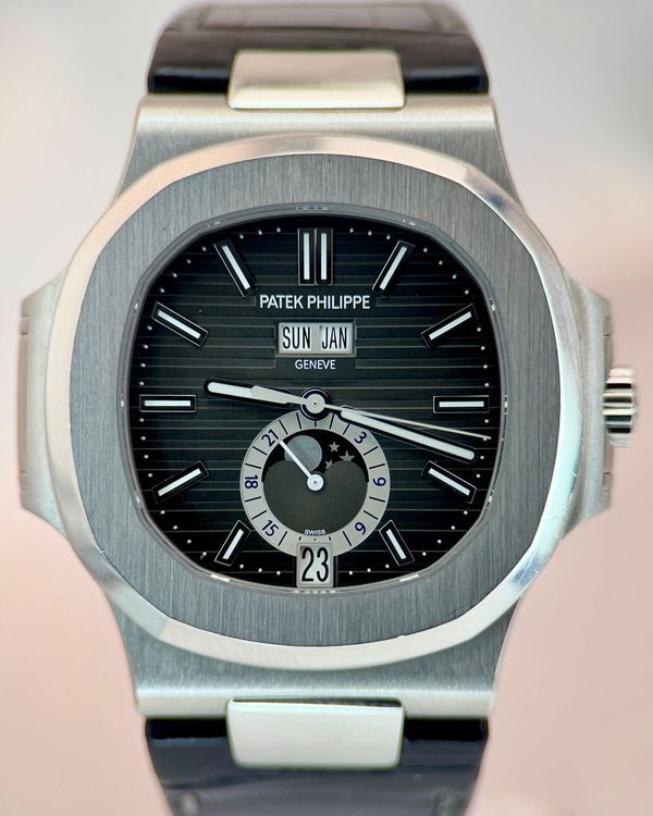 2017 Patek Philippe Nautilus Annual Calendar 40.5MM Black Dial Leather Strap (5726A-001)