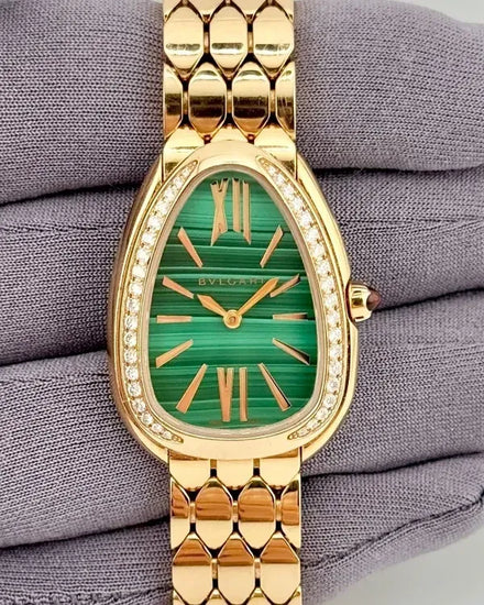 Bvlgari Serpenti Seduttori 33MM Quartz Malachite Green Dial Rose Gold Bracelet (103944)