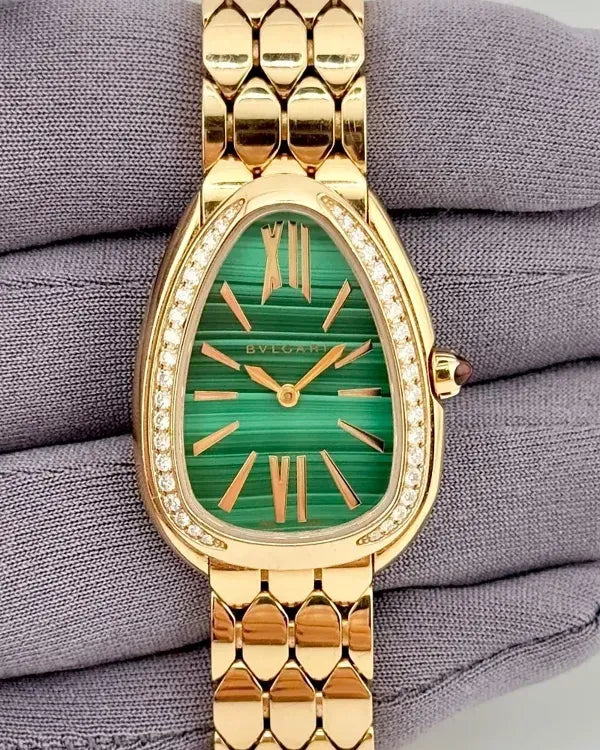 Bvlgari Serpenti Seduttori 33MM Quartz Malachite Dial Rose Gold Bracelet (103944)