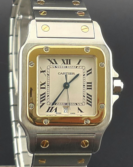 2001 Cartier Santos Galbée LM 29MM Quartz White Dial Two-Tone Bracelet (W20011C4)