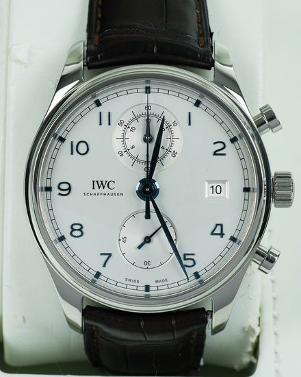 2017 IWC Schaffhausen Portugieser Chronograph Classic 42MM Silver Dial Leather Strap (IW390302)