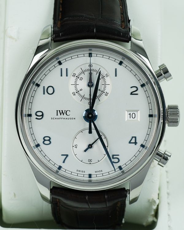 2017 IWC Schaffhausen Portugieser Chronograph 42MM Silver Dial Leather Strap (IW390302)