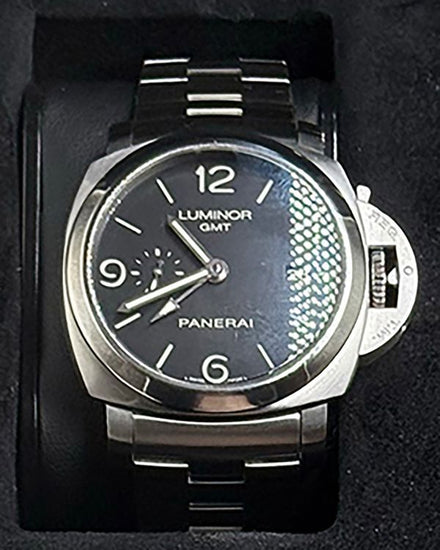 2010 Panerai Luminor 1950 3 Days GMT L.E. 44MM Black Dial Steel Bracelet (PAM00329)