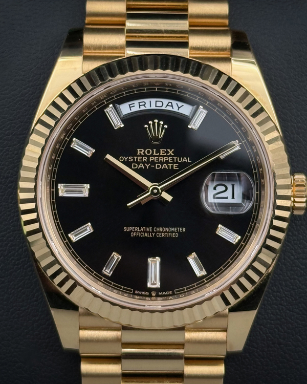 2021 Rolex Day-Date 40MM Black Dial Yellow Gold President Bracelet (228238)