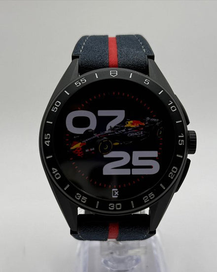 No Reserve - 2024 Tag Heuer Connected Calibre E4 X Oracle Red Bull Racing Edition 45MM Quartz "Season" Digital Dial Black Rubber Calfskin Leather Strap (SBR8A80.EB0365)