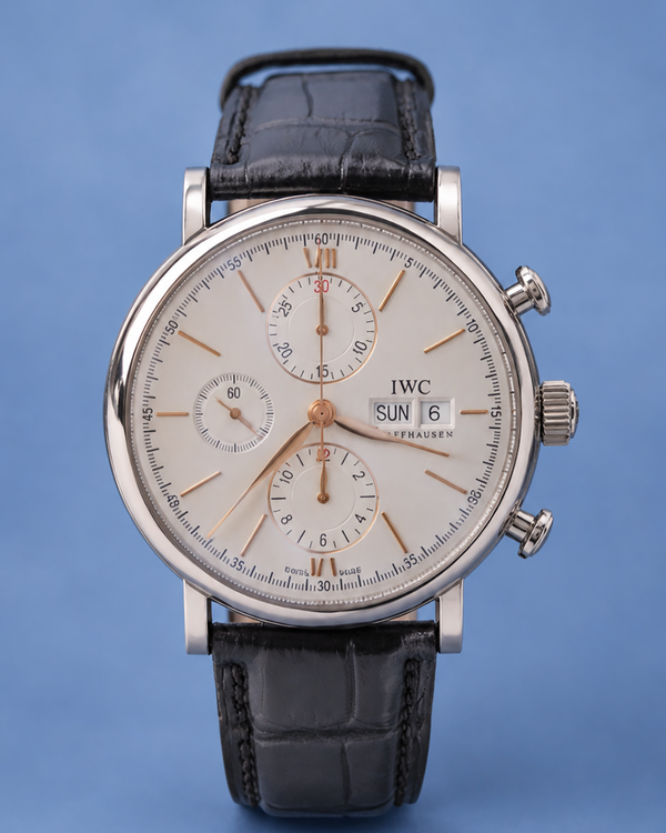 No Reserve - 2017 IWC Schaffhausen Portofino 42MM Silver Dial Leather Strap (IW391022)