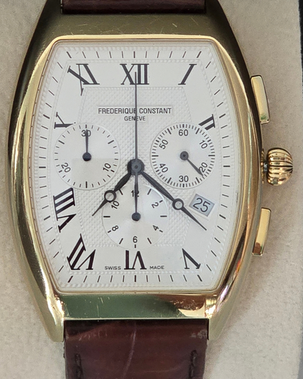 Frederique Constant Classics Art Deco Tonneau Chronograph 36MM Quartz Silver Dial Leather Strap (FC292X4T5/6)