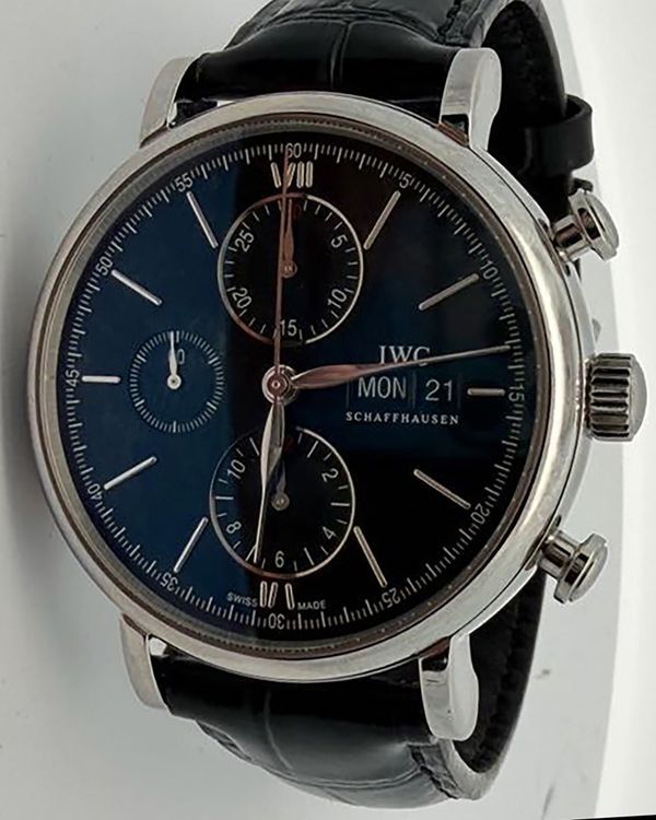 2020 IWC Schaffhausen Portofino Chronograph 42MM Black Dial Leather Strap (IW391029)