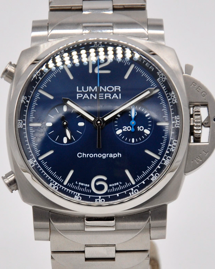 2021 Panerai Luminor Chrono 44MM Blue Dial Steel Bracelet (PAM01110)