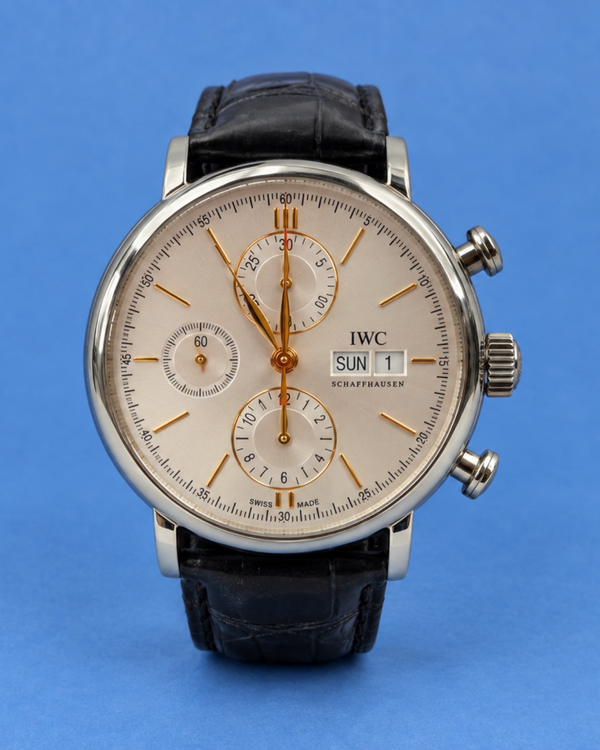 No Reserve - 2021 IWC Portofino Chronograph 42MM Steel Silver Dial Leather Strap (IW391031)