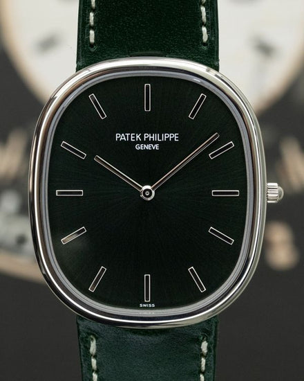 Patek Philippe Golden Ellipse 34.5MM Green Dial Leather Strap (5738G-001)