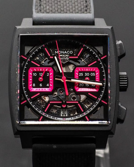 Tag Heuer Monaco "Pink Phantom" 39MM Skeleton Dial Rubber Strap (CBL218B.FT6236)