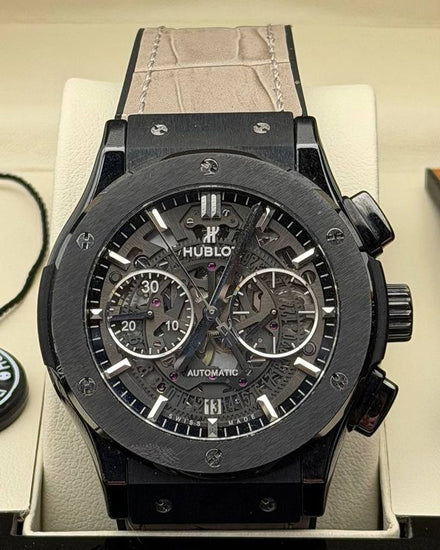 Hublot Classic Fusion Aerofusion "Black Magic" 45MM Skeleton Dial Leather Strap (525.CM.0170.RX)