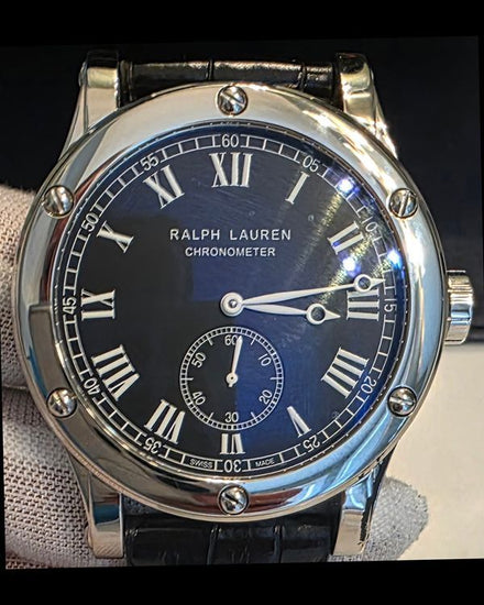 No Reserve - Ralph Lauren Sporting Classic Chronometer 45MM Black Dial Leather Strap (RLR0220706)
