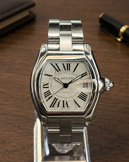 No Reserve - 2010 Cartier Roadster 38.7MM Silver Dial Steel Bracelet (W62025V3)