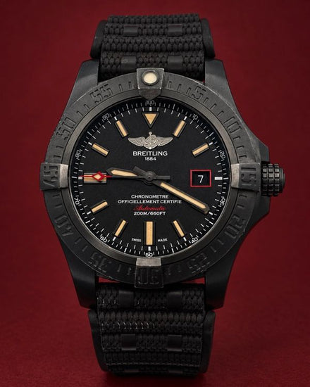 No Reserve - Breitling Avenger Blackbird 44MM Black Dial Textile Strap (V17311)