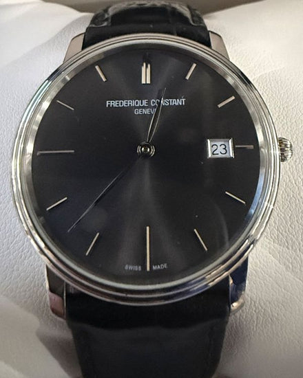 Frederique Constant Geneve Slimline 37MM Quartz Black Dial Leather Strap (FC-220NG4S6)