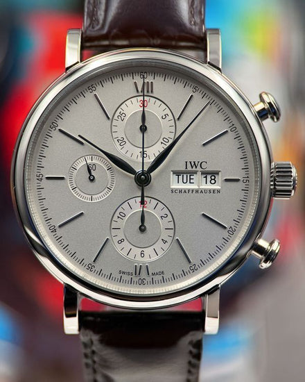 2020 IWC Schaffhausen Portofino Chronograph 42MM Silver Dial Leather Strap (IW391027)