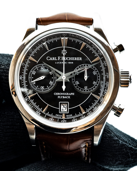 Carl F. Bucherer Manero Chronograph 43MM Black Dial Leather Strap (00.10919.08.33.01)