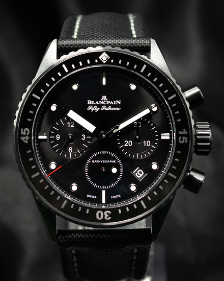 No Reserve - 2021 Blancpain Fifty Fathoms Bathyscaphe Chronographe Flyback 43.6MM Black Dial Textile Strap (5200-0130-B52A)